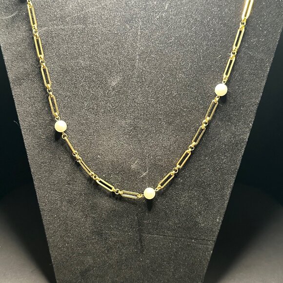 Faux Pearl paperclip Necklace - NIB - Picture 2 of 2